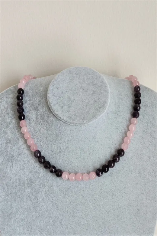 ART LİFE DOĞALTAŞ Natural Stones artlıfe900486 8 Mm Pembe Kuvars Ametist Doğaltaş Kolye