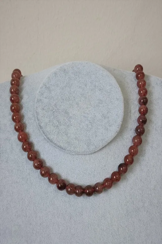 ART LİFE DOĞALTAŞ Natural Stones artlıfe900534 Sertifikalı 6 Mm Pembe Kuvars Doğaltaş Kolye