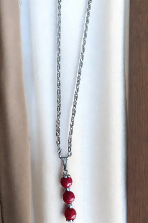 ART LİFE DOĞALTAŞ Natural Stones artlıfedoğaltaş600267 Mercan Kolye Mercan Taşı Kolye Doğal Taş Kolye Zincirli Kadın Kolye Hediyelik Kolye 6Mm