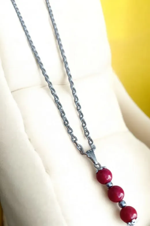 ART LİFE DOĞALTAŞ Natural Stones artlıfedoğaltaş600267 Mercan Kolye Mercan Taşı Kolye Doğal Taş Kolye Zincirli Kadın Kolye Hediyelik Kolye 6Mm