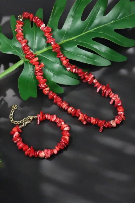 ART LİFE DOĞALTAŞ Natural Stones artlıfedoğaltaş600288 Mercan Kolye Mercan Bileklik Seti Çelik Tel Çelik Klips Çelik Halka Çelik Zincir Doğal Taş Set