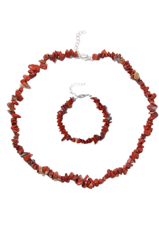 ART LİFE DOĞALTAŞ Natural Stones artlıfedoğaltaş600289 Kırmızı Jasper Kolye Kırmızı Jasper Bileklik Seti Çelik Tel Çelik Klips Çelik Halka Çelik Zincir