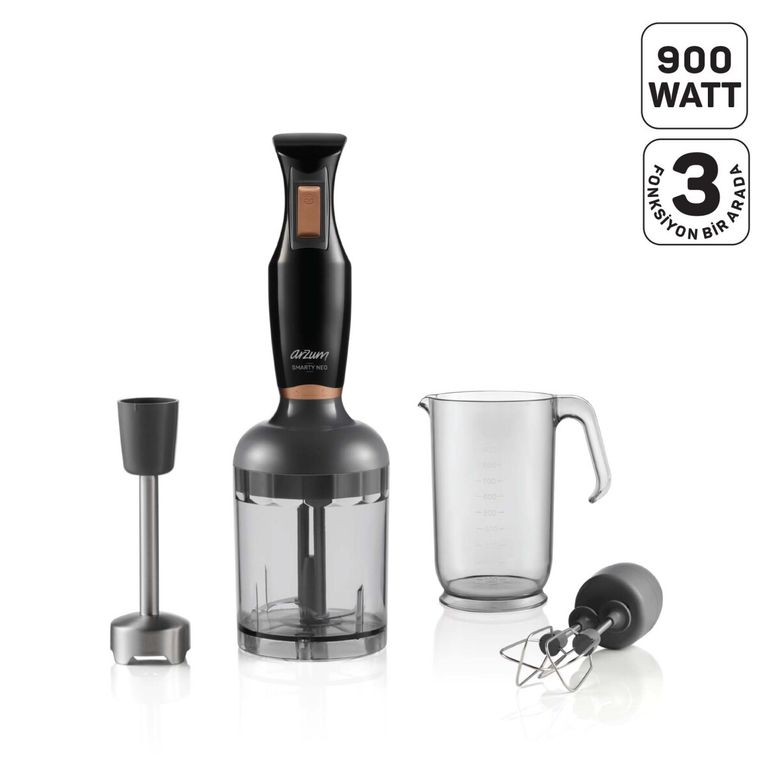 Arzum AR1108- Ar1108 Smarty Neo 900W El Blender Seti, Çırpıcı,doğrayıcı Aparatlı, Paslanmaz Çelik Bıçaklı, Siyah