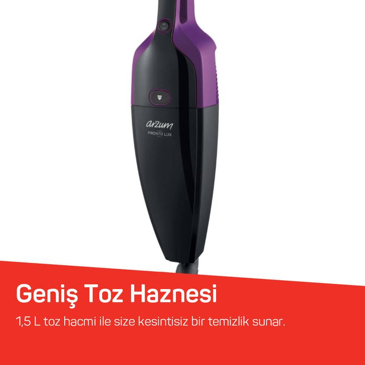 Arzum Ar4075 Pronto Lux 2‘Si 1 Arada Dikey Elektrikli Süpürge 800W, 1,5 L Toz Haznesi, Mürdüm