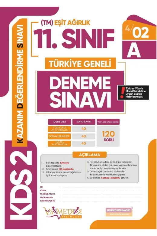 Asimetrik Yayınları 11SınıfTM5liSARMAL 2026 11.sınıf Kds Eşit Ağirlik Tm Sarmal Deneme Paketi 5Li Türkiye Geneli D.çözümlü Asimetrik Yayın