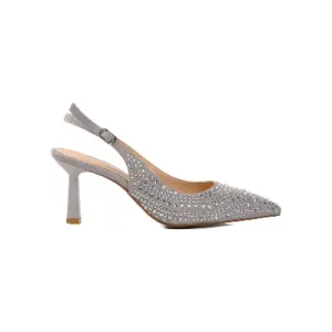 Aspor Gümüş Gri Saten İnce Topuklu Kadın Abiye Ayakkabı