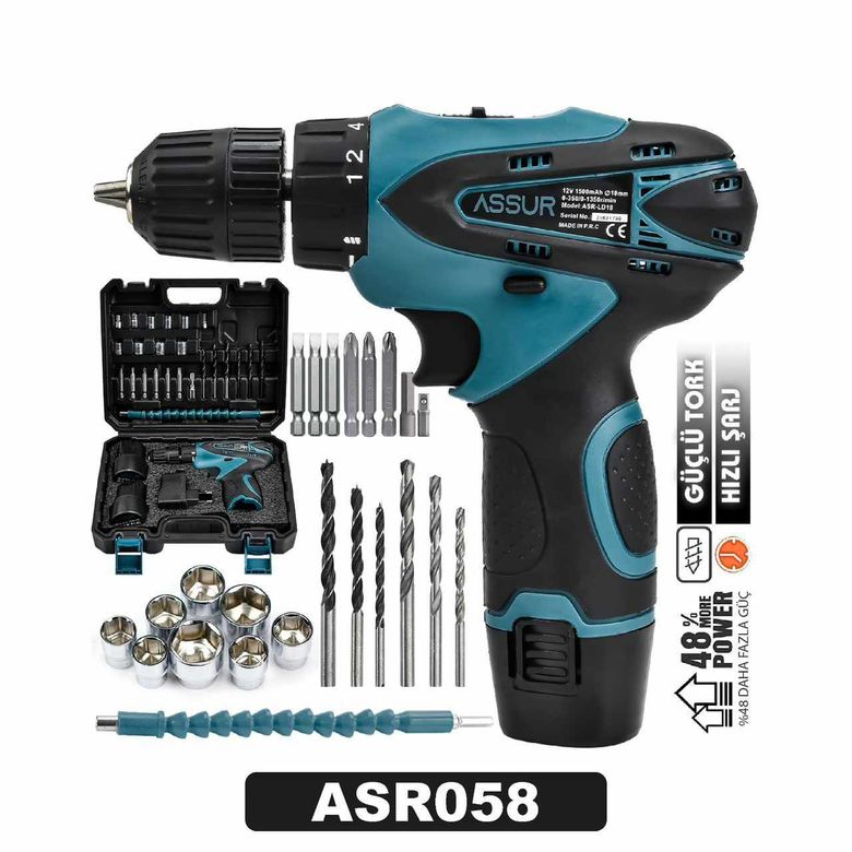 ASR058 Assur 24V 4Ah Lion Armut Batarya Metal Şanzuman Çift Akülü Vidalama