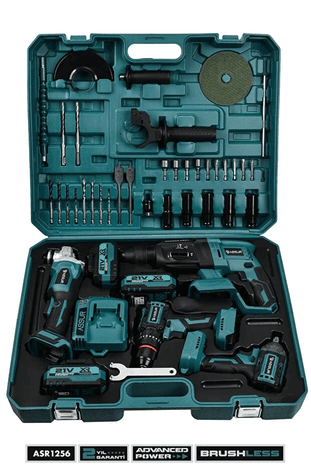 ASR1256 Assur 21V 4'lü Set Taşlama - Somun Sıkma Sökme - Akülü Vidalama - Kırıcı Delici Hilti