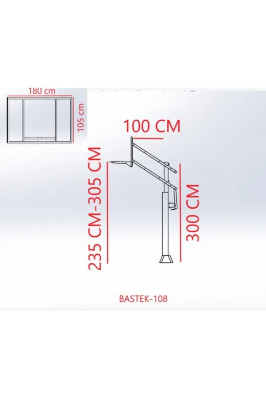 ASSASPOR BASTEK-108 Black Gold Tek Direkli Basketbol Potası Esnek Çember Yükseklik Ayarlı 105X180Cm Temperli Cam Panya