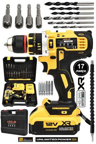 ASSUR 12W 12V Çift Akülü Vidalama Darbeli Şarjlı Matkap