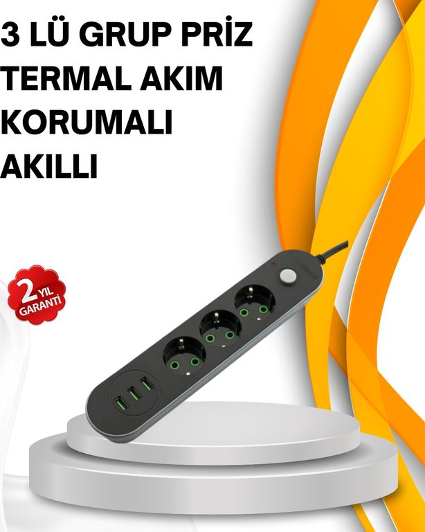 ASTRALTECH TKNUCZZZCXE103-4MKR Hızlı Şarj Özellikli 3 Usb Girişli Üçlü Priz Standart