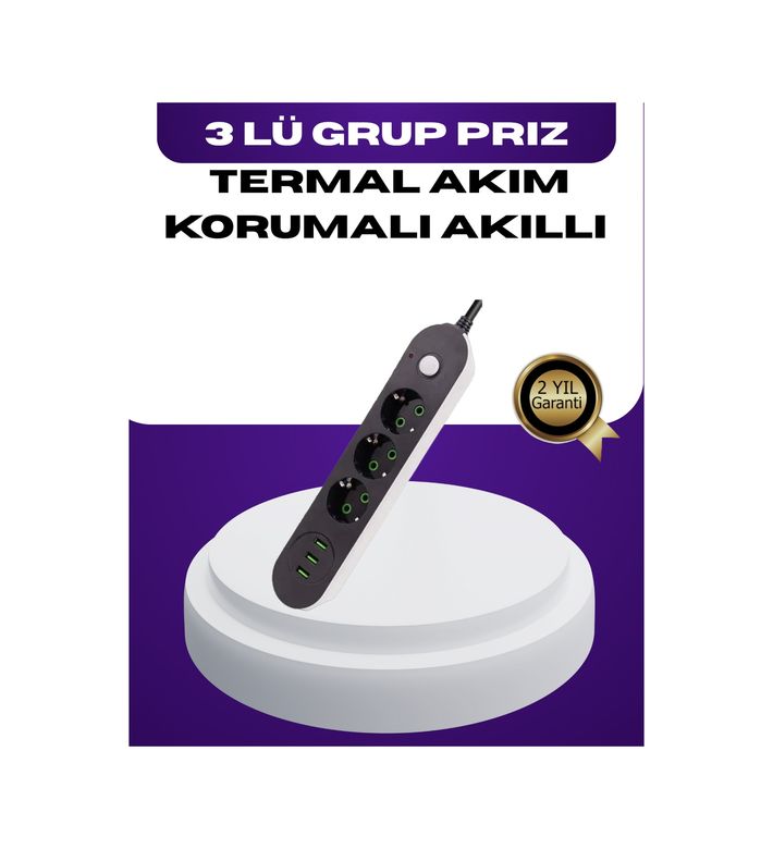 ASTRALTECH TKNUCZZZCXE103MKR Usb Yuvalı Anahtarlı Üçlü Priz 2 Metre Kablolu Standart