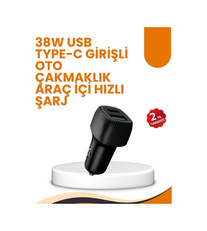 ASTRALTECH TKNXUCZPG38ŞARJCİHAZIIIIIII-3MKR Araç Çakmak Girişli 38W Hızlı Şarj Aleti İki Cihaz Destekli Standart