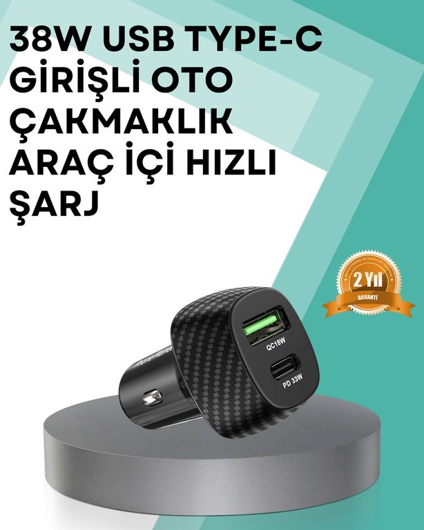 ASTRALTECH TKNXUCZPG38ŞARJCİHAZIIIIIII-5MKR Çift Cihaz Destekli 38W Güçlü Çakmaklık Araç Şarj Cihazı Standart