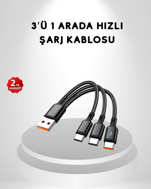 ASTRALTECH TKNXUCZZZC103LÜKABLOMKR 3 Ü 1 Arada Hızlı Şarj Kablosu İos Android Type-C Uyumlu Ve Dayanıklı Standart