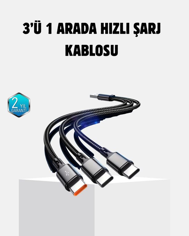 ASTRALTECH TKNXXUCZZZC103LÜKABLO-3MKR 3 Başlıklı Hızlı Şarj Kablosu Metal Alaşımlı Dayanıklı Ve Akıllı Çipli Standart