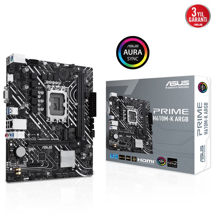 Asus Prime H610M-K ARGB DDR5 1700P Anakart (VGA, HDMI)