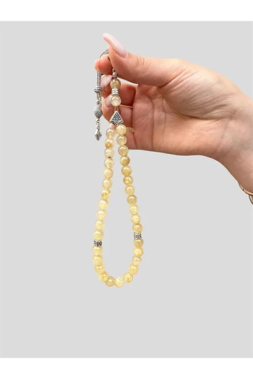 Asya Gems AYG-7698 8 Mm Küre Kesim Gold Rutilli Kuvars Doğal Taş Tesbih