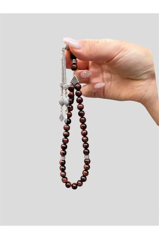 Asya Gems AYG-7703 8 Mm Küre Kesim Kırmızı Kaplangözü Doğal Taş Tesbih
