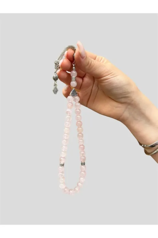 Asya Gems AYG-7708 8 Mm Küre Kesim Pembe Kuvars Doğal Taş Tesbih