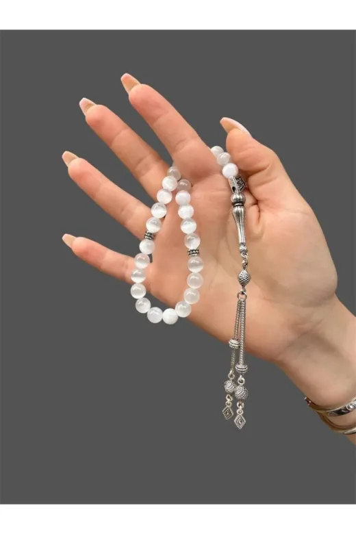 Asya Gems AYG-7709 8 Mm Küre Kesim Selenit Doğal Taş Tesbih