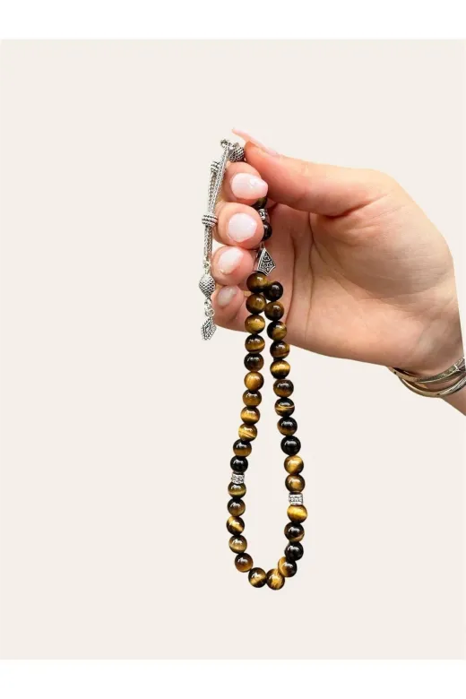 Asya Gems AYG-7710 8 Mm Küre Kesim Kaplan Gözü Doğal Taş Tesbih