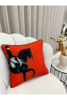 At Desenli Biyeli Kırlent Kılıfı 45x45 - TURUNCU