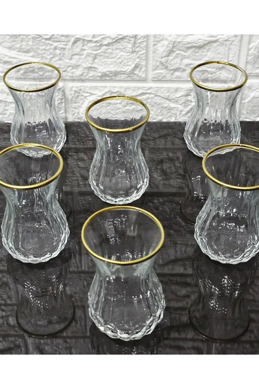 atabey home 6LIÇAYBARDAĞIGRUBU 6 Adet Çay Bardaği - Lavinya Model Gold Boyali 160 Ml