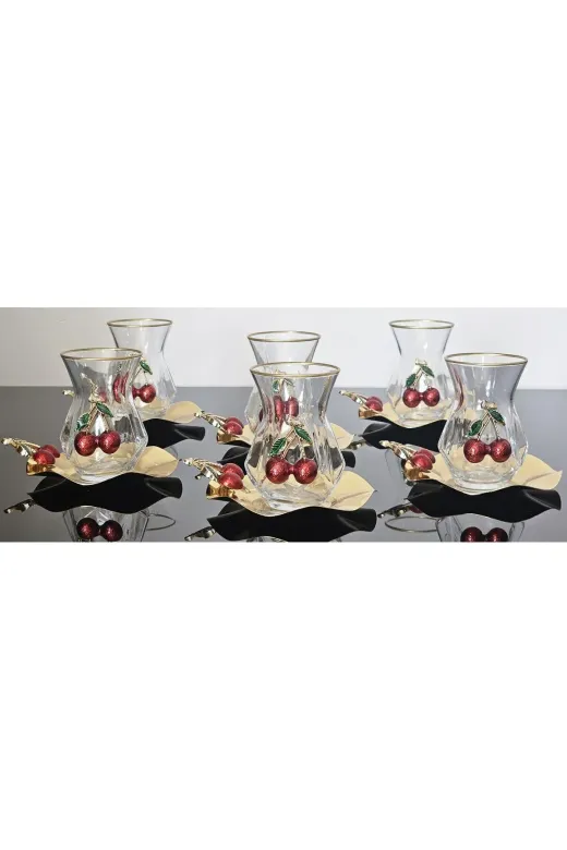 atabey home ALYAKİRAZLI Alya Çay Seti 12 Parça Döküm Kirazli  Metal Tabakli Lüx Set