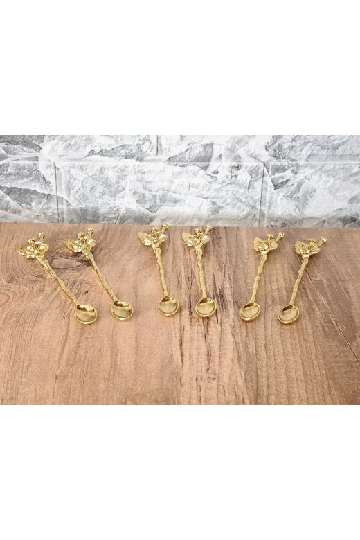 atabey home ATABEYKAŞIK 6'li Japon Gülü Detayli Gold Çay Kaşiği Seti- Dekoratif Kaşik(Açiklamayi Okuyarak Aliniz)