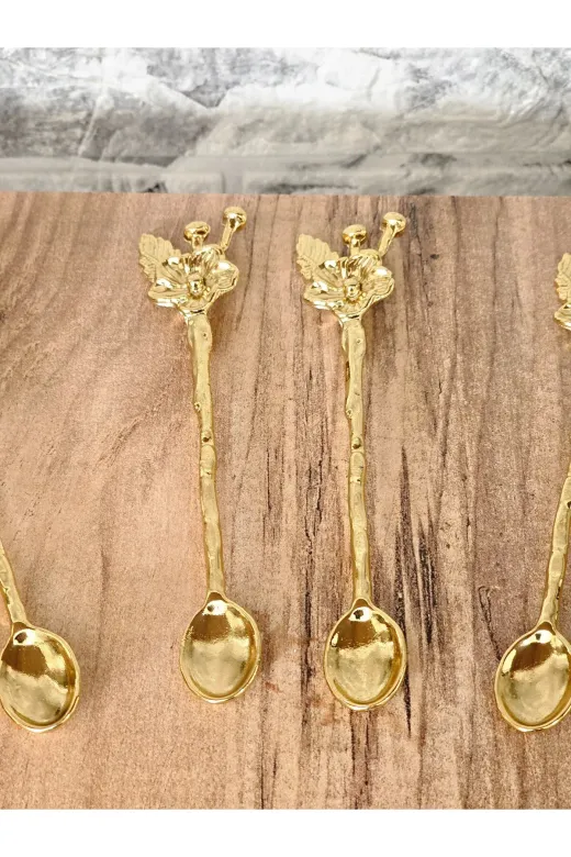 atabey home ATABEYKAŞIK 6'li Japon Gülü Detayli Gold Çay Kaşiği Seti- Dekoratif Kaşik(Açiklamayi Okuyarak Aliniz)