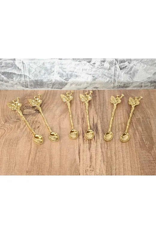 atabey home ATABEYKAŞIK 6'li Japon Gülü Detayli Gold Çay Kaşiği Seti- Dekoratif Kaşik(Açiklamayi Okuyarak Aliniz)