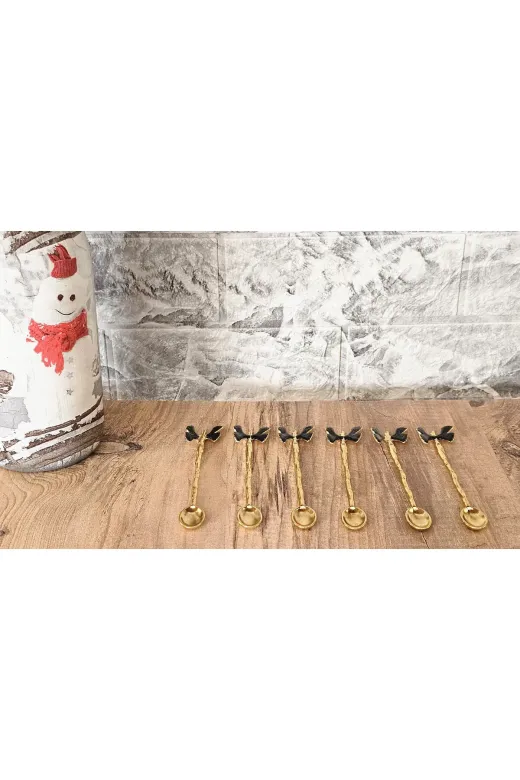atabey home ATABEYKAŞIK 6'li Siyah Kelebek Detayli Gold Çay Kaşiği Seti- Dekoratif Kaşik(Açiklamayi Okuyarak Aliniz)