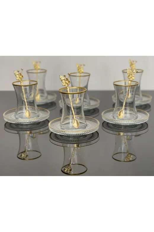 atabey home ATBEY HOME Çay Set 18 Parça 6 Kişilik Japon Gülü Çay Kaşıklı Lav