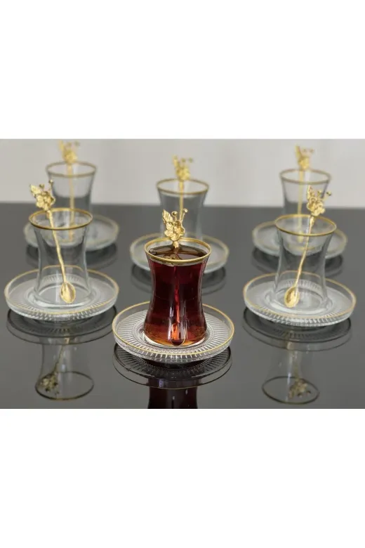 atabey home ATBEY HOME Çay Set 18 Parça 6 Kişilik Japon Gülü Çay Kaşıklı Lav