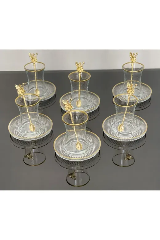 atabey home ATBEY HOME Çay Set 18 Parça 6 Kişilik Japon Gülü Çay Kaşıklı Lav