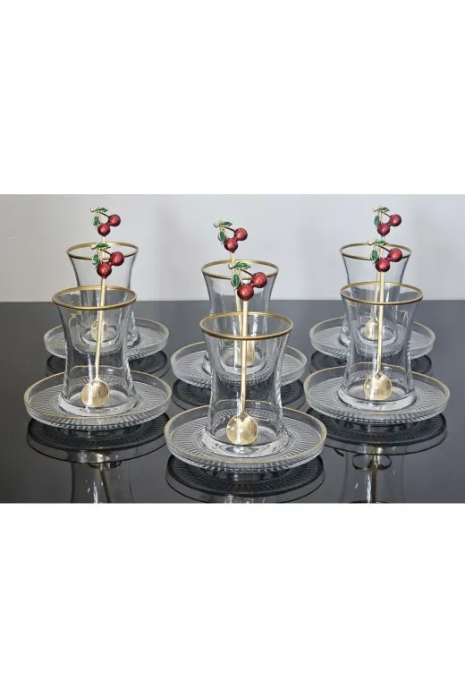 atabey home ATBEY HOME Çay Seti 18 Parça 6 Kişilik Lüx Kiraz Çay Kaşıklı