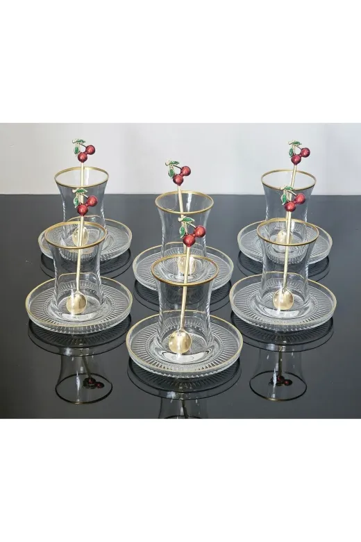 atabey home ATBEY HOME Çay Seti 18 Parça 6 Kişilik Lüx Kiraz Çay Kaşıklı