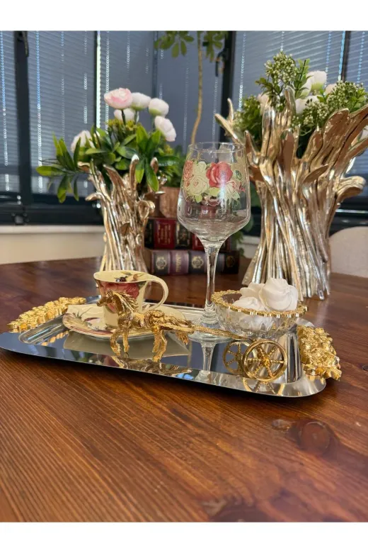 atabey home ATLILOKUMLUK 1 Adet Gold-Fayton - Atli Lokumluk-Masa Dekoru- Lüks Kahve Yani Lokumluk- Döküm Çerçeveli