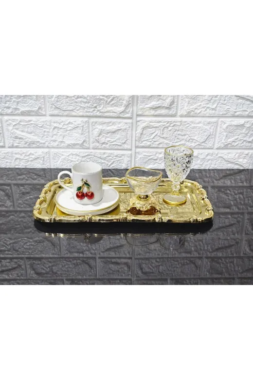 atabey home BATONÇELİKTEPSİLER 1 Adet Full Gold Sunum Tepsisi & Baton Pasta Servisi Çelik Tepsi Döküm Çerçeveli 32 Cm