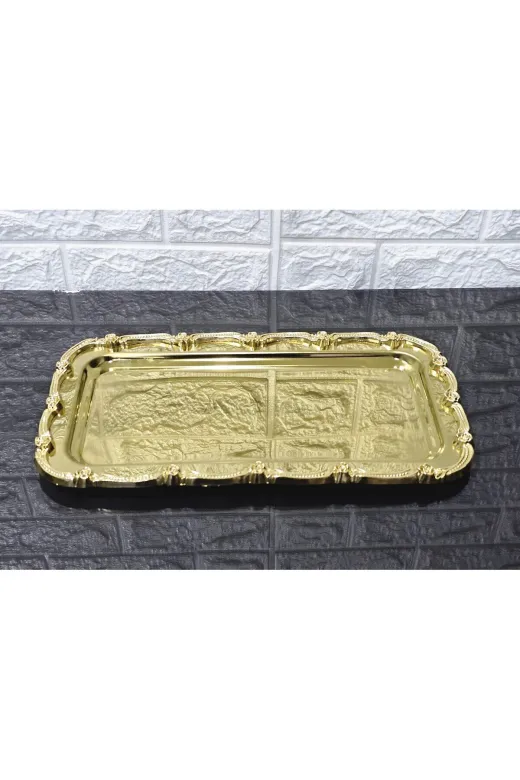 atabey home BATONÇELİKTEPSİLER 1 Adet Full Gold Sunum Tepsisi & Baton Pasta Servisi Çelik Tepsi Döküm Çerçeveli 32 Cm