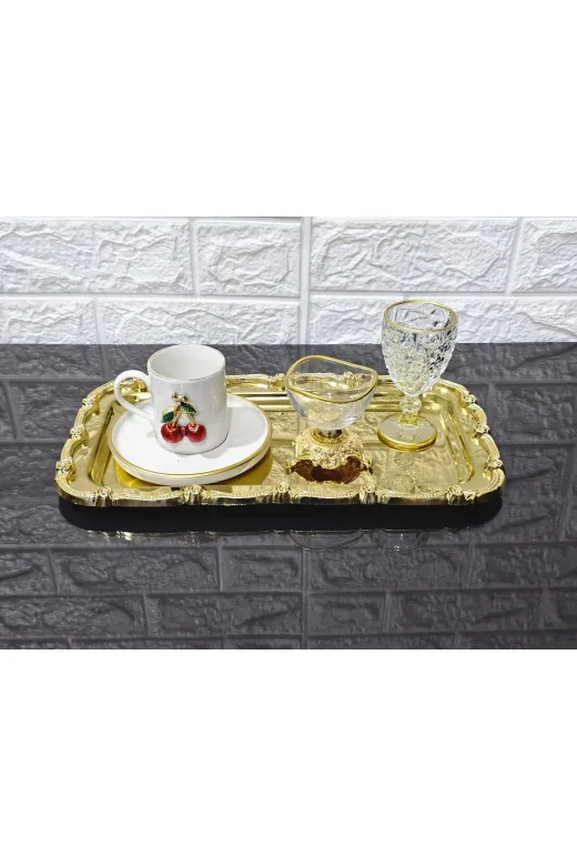 atabey home BATONÇELİKTEPSİLER 2'li Full Gold Sunum Tepsisi & Baton Pasta Servisi Çelik Tepsi Döküm Çerçeveli 32 Cm