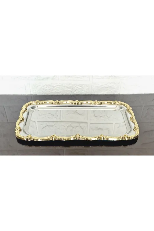 atabey home BATONÇELİKTEPSİLER 6'li Sunum Tepsisi & Baton Pasta Servisi Çelik Tepsi Döküm Gold Çerçeve 32 Cm