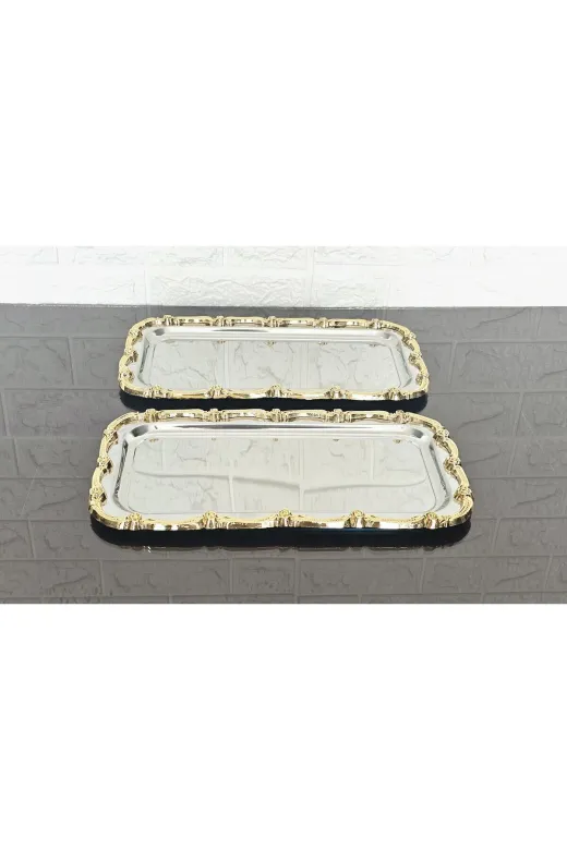 atabey home BATONÇELİKTEPSİLER 6'li Sunum Tepsisi & Baton Pasta Servisi Çelik Tepsi Döküm Gold Çerçeve 32 Cm