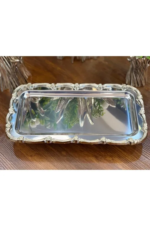 atabey home BATONÇELİKTEPSİLER Tekli Ayakli Sunum Tepsisi & Baton Pasta & Börek Servisi Çelik Tepsi Döküm Full Gümüş 32 Cm