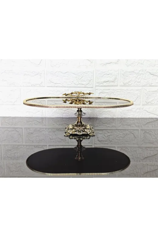 atabey home çerçevelikayıkserisi Bronz Ayna 2'li Kayik Tabak & Sunumluk Döküm Gold Çerçeveli Ve Kare Ayakli