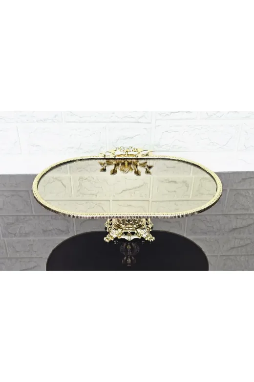 atabey home çerçevelikayıkserisi Bronz Ayna Büyük Kayik Sunumluk Döküm Gold Çerçeveli Ve Kare Ayakli 33 Cm