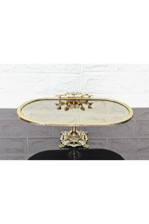 atabey home çerçevelikayıkserisi Bronz Ayna Küçük Kayik Sunumluk Döküm Gold Çerçeveli Ve Kare Ayakli 30 Cm