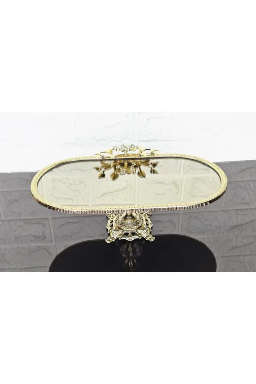 atabey home çerçevelikayıkserisi Bronz Ayna Küçük Kayik Sunumluk Döküm Gold Çerçeveli Ve Kare Ayakli 30 Cm