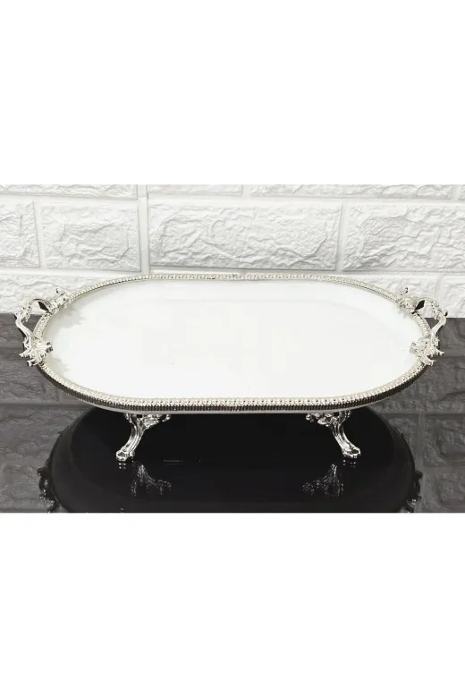 atabey home çerçevelikayıkserisi Porselen Büyük Sade Kayik Sunumluk Döküm Gümüş Çerçeveli 4 Ayakli 33 Cm